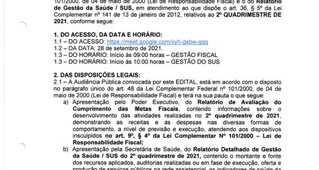 Audiência Pública para prestação de contas da gestão fiscal do 2° quadrimestre de 2021