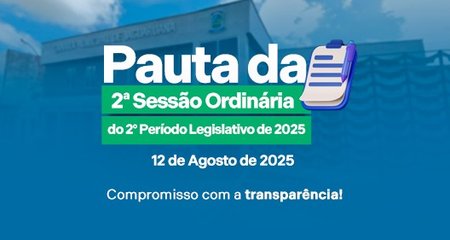 A Câmara Municipal de Jaguaruana informa que já está disponível a pauta da 2ª Sessão Ordinária do Segundo Período Legislativo de 2025.

Segue anexo para conhecimento.