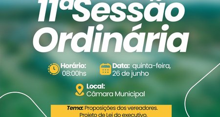 Acompanhe os trabalhos do Legislativo!
Nesta quinta-feira (26/06), às 08h, acontece a 11ª Sessão Ordinária da Câmara Municipal de Deputado Irapuan Pinheiro.