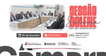 A Câmara Municipal de Piquet Carneiro convida toda a população para acompanhar a Sessão Solene de abertura dos trabalhos Legislativos de 2026.


🗓 Data: 05 de Fevereiro (Quinta-feira) ⏰ Horário: A partir das 09:30h 📍 Local: Plenário da Câmara Municipal

Acompanhe a Casa do Povo e fique por dentro das decisões que impactam nossa cidade.