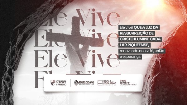 ELE VIVE! 🙏✨ Neste Domingo de Páscoa, a Câmara Municipal de Piquet Carneiro celebra a vitória da vida e a esperança que se renova. Que a luz da ressurreição de Cristo ilumine cada lar piqueense, trazendo paz aos corações e fortalecendo os laços de união, fé e fraternidade em nossa cidade. Desejamos a todos os cidadãos um domingo abençoado e cheio de alegria! #PiquetCarneiro #EleVive #Páscoa #Ressurreição #Fé #Esperança #Piqueense #Ceará