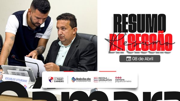 🏛️ Na última quarta-feira, 08 de abril, a Câmara Municipal de Piquet Carneiro realizou mais uma importante Sessão Ordinária, marcada por debates fundamentais para o futuro administrativo do nosso município. Entre as matérias apresentadas, estiveram o Projeto de Lei Ordinária do Executivo nº 5/2026, que trata do novo Estatuto dos Servidores Públicos Municipais, e o Projeto de Lei Ordinária do Executivo nº 7/2026, que dispõe sobre a criação de cargos efetivos e autoriza a realização de concurso público. A sessão contou ainda com a honrosa participação de Frid Chrysostomus Dantas …