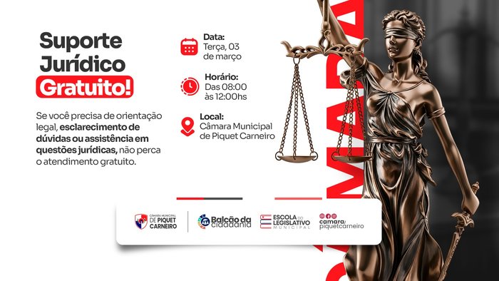 É HOJE SUPORTE JURÍDICO GRATUITO NA CÂMARA MUNICIPAL!