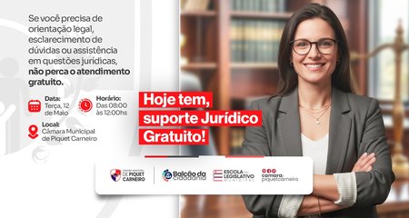 Hoje tem atendimento de Suporte Jurídico Gratuito na Câmara Municipal de Piquet Carneiro!

Se você precisa de orientação legal, esclarecimento de dúvidas ou assistência em questões jurídicas, aproveite essa oportunidade de atendimento gratuito à população.

📅 Terça-feira, 12 de Maio
🕗 Das 08h às 12h
📍 Câmara Municipal de Piquet Carneiro

Cuidar dos direitos da população também é promover cidadania e acesso à informação. 🤝

#CâmaraMunicipal #PiquetCarneiro #SuporteJurídico #AtendimentoGratuito #AssistênciaJurídica #Cidadania #CompromissoComOPovo #PoderLegislativo #PiquetCarneiroCE