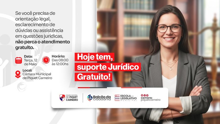 Hoje aqui atendimento de suporte jurídico gratuito.