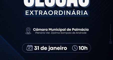 1ª Sessão Legislativa da Câmara Municipal de Palmácia da 17ª Legislatura da Câmara Municipal de Palmácia que Acontecerá no dia 31/01/2025 as 10:00 horas na Câmara Municipal de Palmácia.